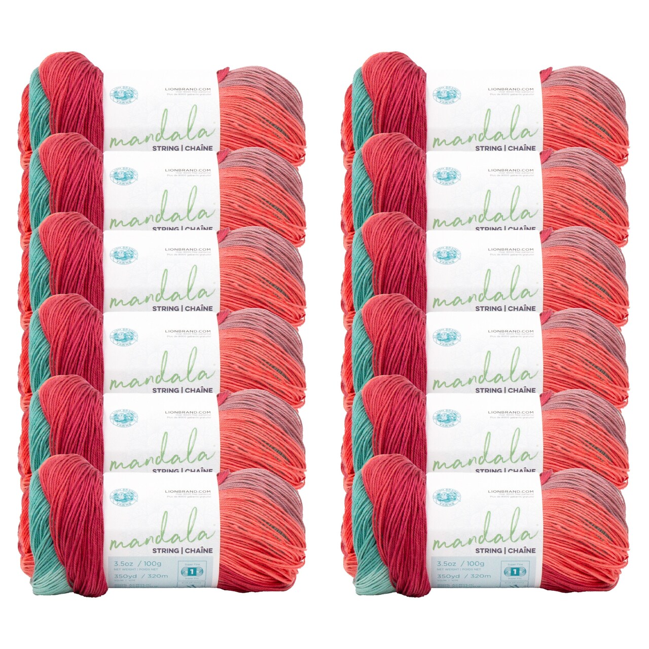 Lion Brand Yarn Mandala String Disco Superfine Acrylic Multicolor Yarn 12 Pack